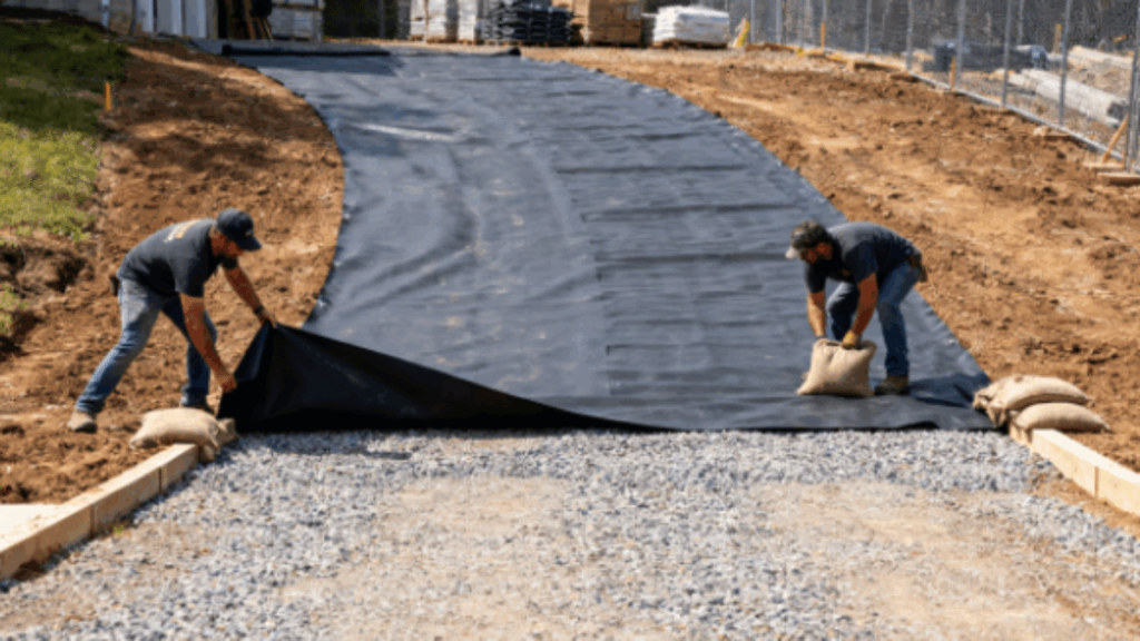 Driveway Fabric installed under driveway base for soil stabilization engineering