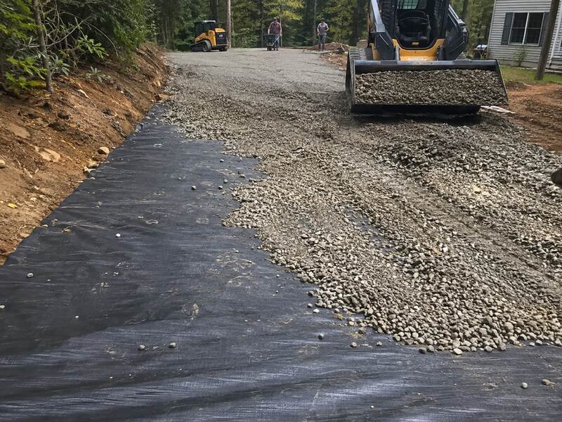 Geotextile stabilization fabric used under a gravel driveway to improve drainage and load distribution