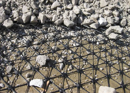 Triaxial Geogrid used in embankment reinforcement to improve soil stability and reduce settlement