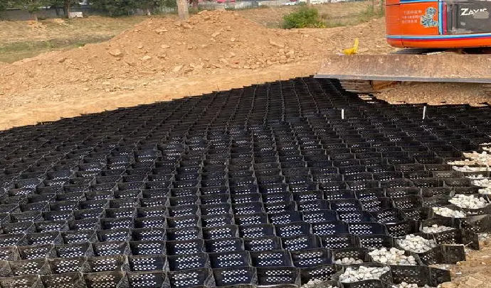 Geocell installation for soil stabilization and erosion control on a construction site