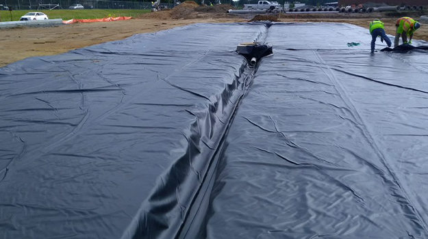 Cross-section of a polypropylene geomembrane layer in mining applications