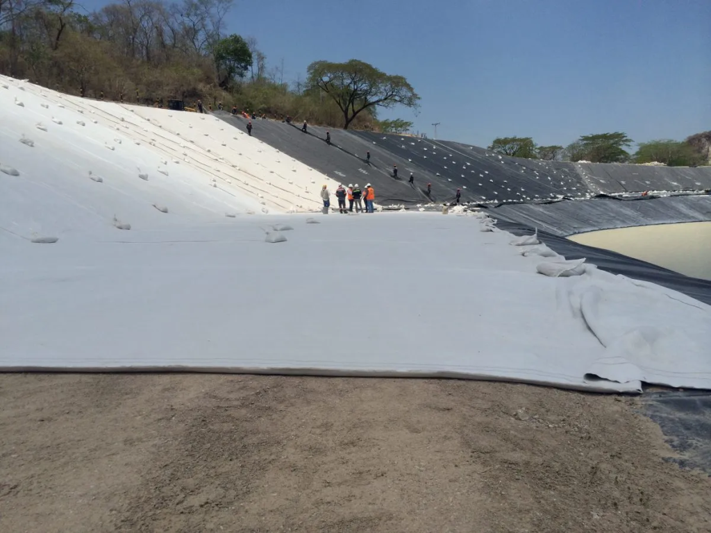 Geosynthetic clay liner installed in a landfill containment project
