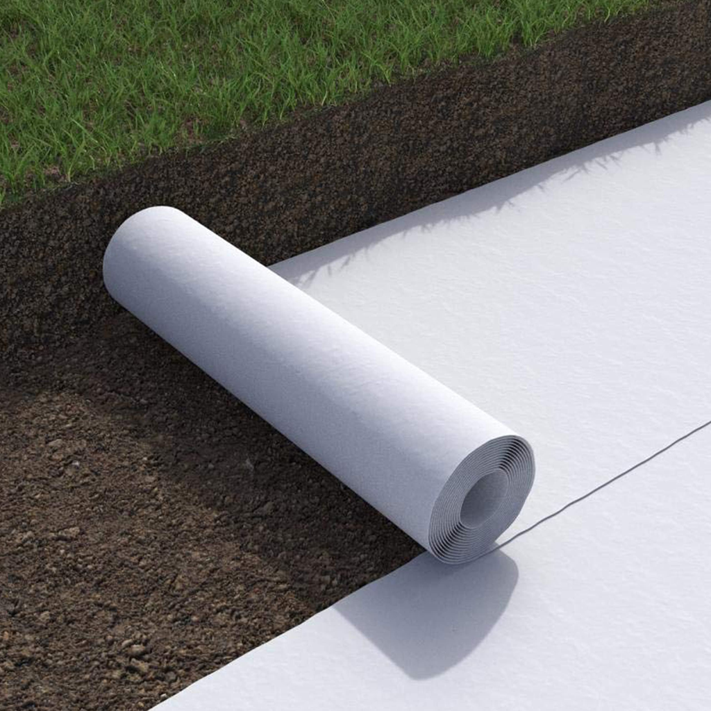 Roll of geotextile fabric home depot installed under gravel to prevent erosion and improve drainage