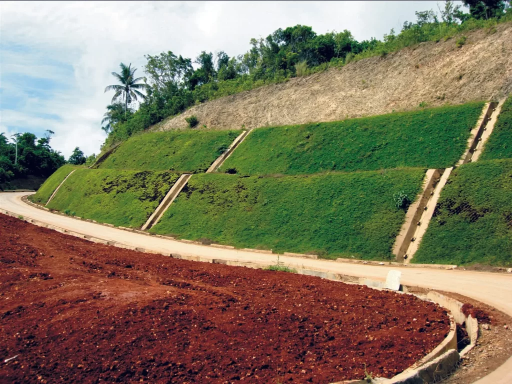 Geocomposite drain strips with drainage core and geotextile filter fabric