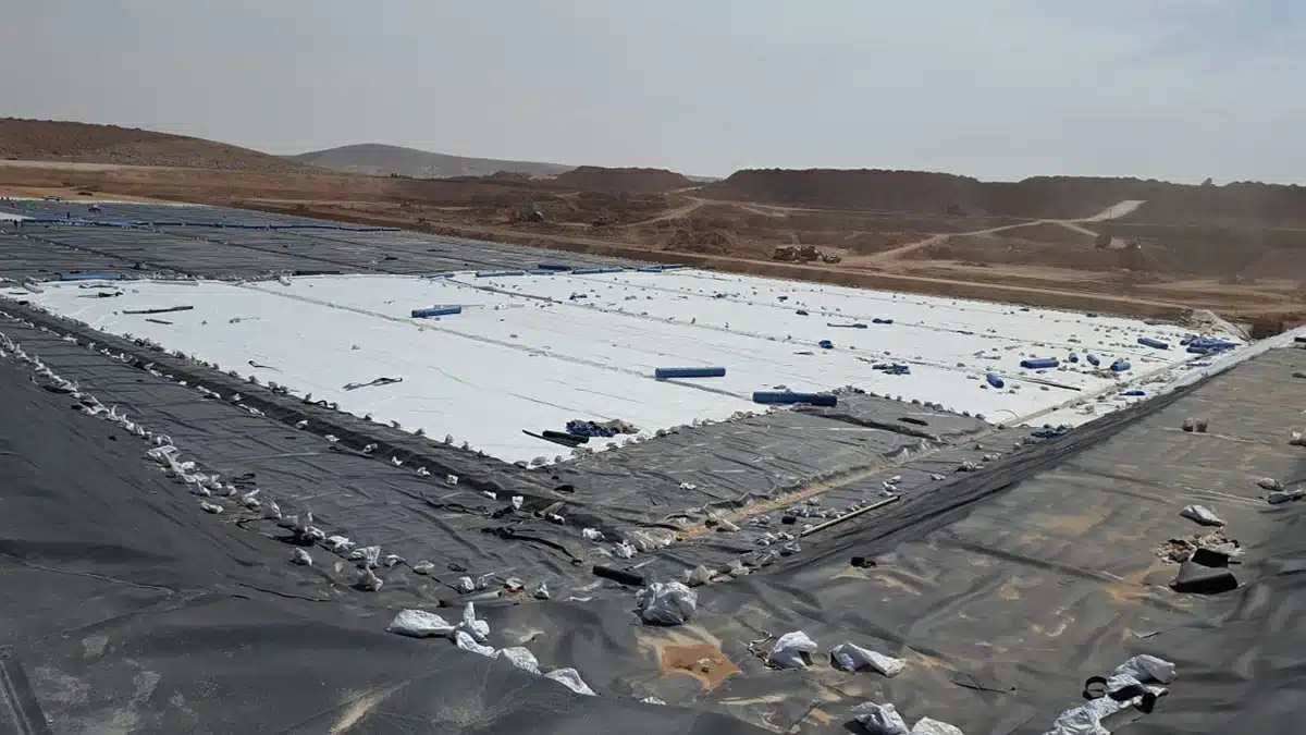 Landfill drainage application requiring geonet compression performance beneath waste layers
