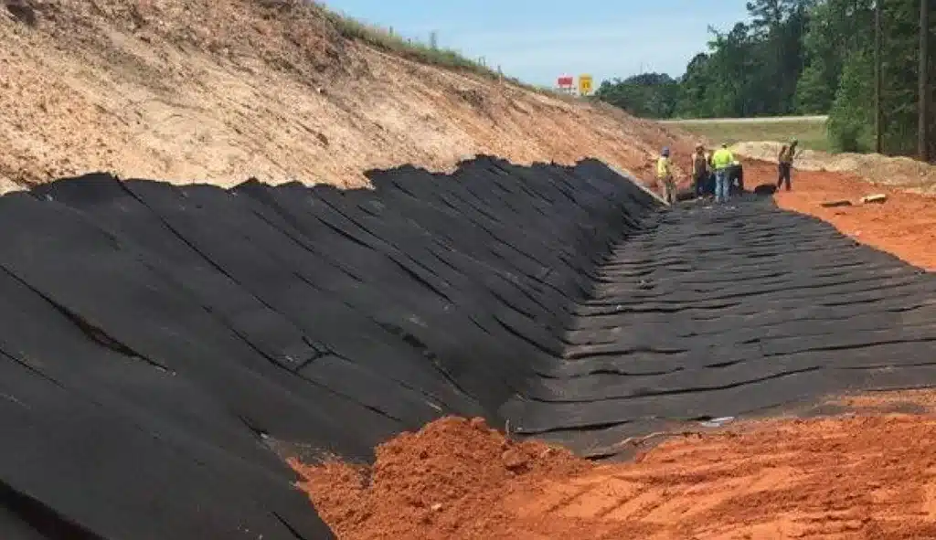 geocomposite wall drain protecting retaining wall from hydrostatic pressure