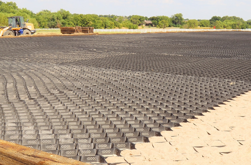 Road construction engineering project using geocell material for soil stabilization and pavement reinforcement