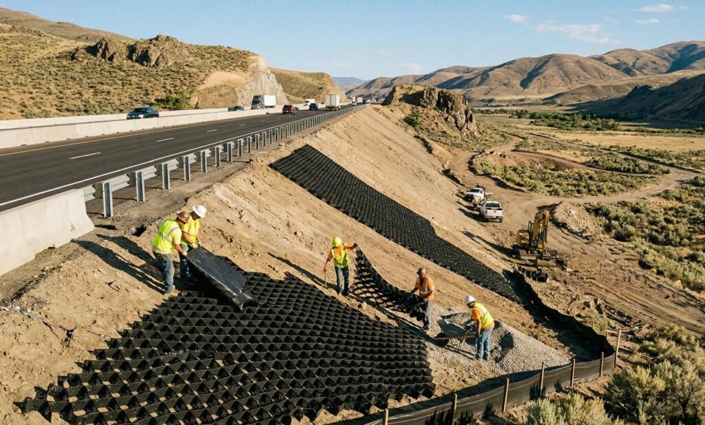 geocell slope stabilization engineering project for embankment erosion control